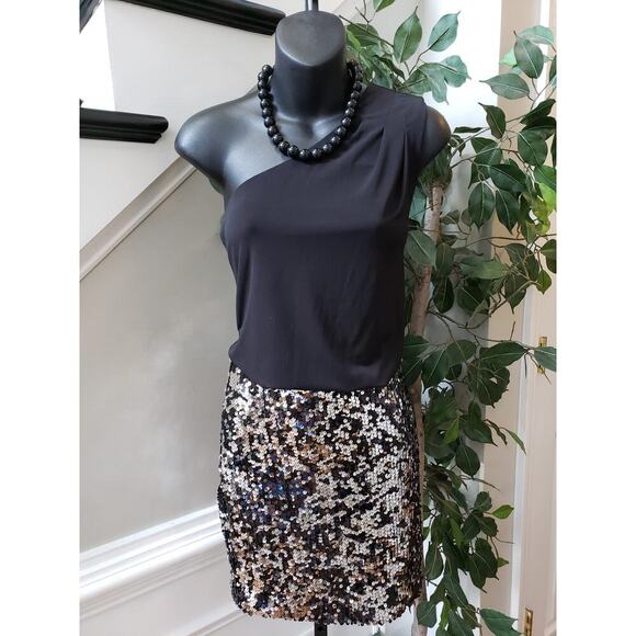 Way-In Clothing Co. Party Dress Womens Small Black Silver Sequins One Shoulder - Picture 1 of 11